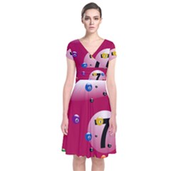 Billiard Ball Ball Game Pink Short Sleeve Front Wrap Dress