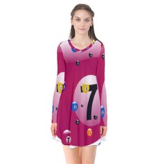 Billiard Ball Ball Game Pink Long Sleeve V-neck Flare Dress by HermanTelo