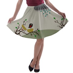 Birds Tree Animal Black Tree A-line Skater Skirt