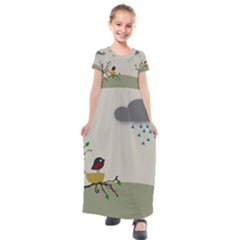 Birds Tree Animal Black Tree Kids  Short Sleeve Maxi Dress by HermanTelo