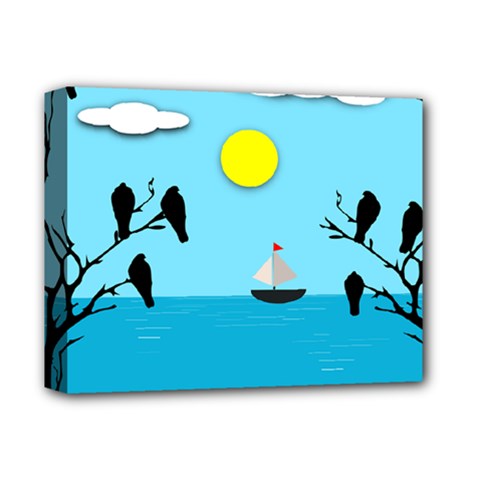 Birds Sun Tree Animal Black Tree Deluxe Canvas 14  X 11  (stretched) by HermanTelo