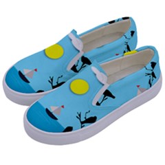 Birds Sun Tree Animal Black Tree Kids  Canvas Slip Ons by HermanTelo