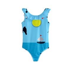 Birds Sun Tree Animal Black Tree Kids  Frill Swimsuit by HermanTelo