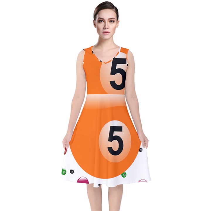 Billiard Ball Ball Game Pink Orange V-Neck Midi Sleeveless Dress 