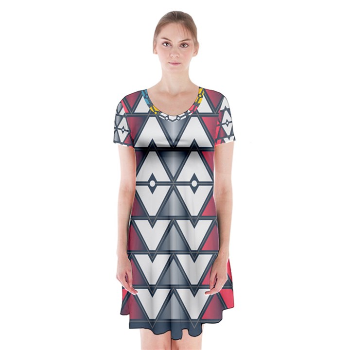 Background Colorful Geometric Unique Short Sleeve V-neck Flare Dress