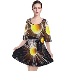 Abstract Exploding Design Velour Kimono Dress