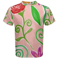 Background Colorful Floral Flowers Men s Cotton Tee