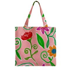 Background Colorful Floral Flowers Zipper Grocery Tote Bag