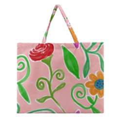 Background Colorful Floral Flowers Zipper Large Tote Bag