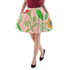 Background Colorful Floral Flowers A-line Pocket Skirt