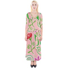 Background Colorful Floral Flowers Quarter Sleeve Wrap Maxi Dress