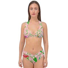 Background Colorful Floral Flowers Double Strap Halter Bikini Set