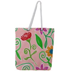 Background Colorful Floral Flowers Full Print Rope Handle Tote (large)