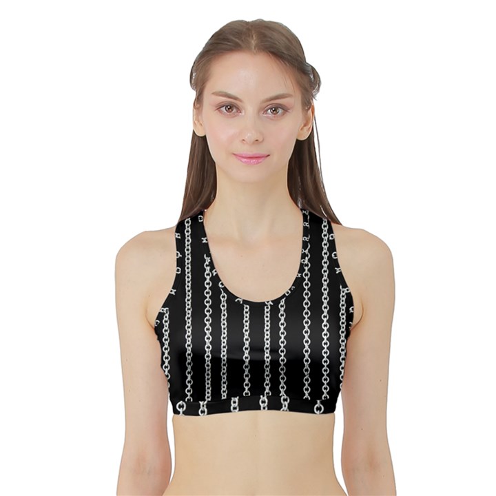 Chains Black Design Metal Iron Sports Bra with Border