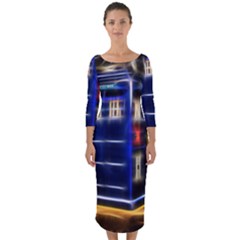 Famous Blue Police Box Quarter Sleeve Midi Bodycon Dress