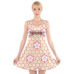 Floral Design Seamless Wallpaper V-neck Sleeveless Dress