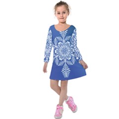 Flake Crystal Snow Winter Ice Kids  Long Sleeve Velvet Dress by HermanTelo