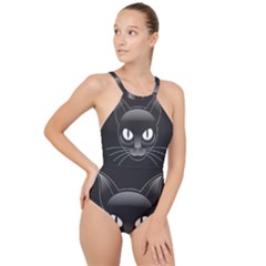 Grey Eyes Kitty Cat High Neck One Piece Swimsuit by HermanTelo