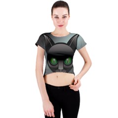 Green Eyes Kitty Cat Crew Neck Crop Top