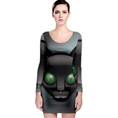 Green Eyes Kitty Cat Long Sleeve Bodycon Dress by HermanTelo