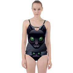 Green Eyes Kitty Cat Cut Out Top Tankini Set