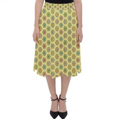 Hexagonal Pattern Unidirectional Yellow Classic Midi Skirt