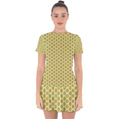 Hexagonal Pattern Unidirectional Yellow Drop Hem Mini Chiffon Dress