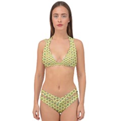 Hexagonal Pattern Unidirectional Yellow Double Strap Halter Bikini Set