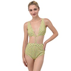 Hexagonal Pattern Unidirectional Yellow Tied Up Two Piece Swimsuit by HermanTelo