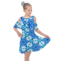 Pattern Abstract Wallpaper Kids  Shoulder Cutout Chiffon Dress