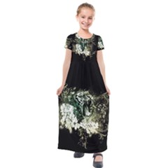 Awesome Tiger With Flowers Kids  Short Sleeve Maxi Dress
