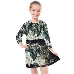 Awesome Tiger With Flowers Kids  Quarter Sleeve Shirt Dress by FantasyWorld7