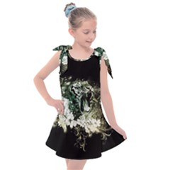 Awesome Tiger With Flowers Kids  Tie Up Tunic Dress