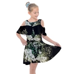 Awesome Tiger With Flowers Kids  Shoulder Cutout Chiffon Dress by FantasyWorld7