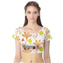 Pattern Floral Spring Map Gift Short Sleeve Crop Top