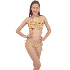 Pattern Bird Flower Cross Front Halter Bikini Set by HermanTelo