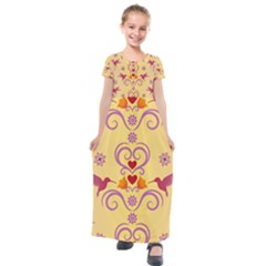 Pattern Bird Flower Kids  Short Sleeve Maxi Dress by HermanTelo
