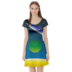 Rocket Spaceship Space Short Sleeve Skater Dress
