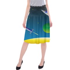 Rocket Spaceship Space Midi Beach Skirt by HermanTelo