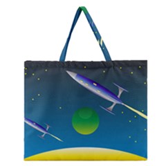 Rocket Spaceship Space Zipper Large Tote Bag