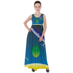 Rocket Spaceship Space Empire Waist Velour Maxi Dress