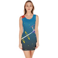 Rocket Spaceship Space Galaxy Bodycon Dress