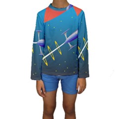 Rocket Spaceship Space Galaxy Kids  Long Sleeve Swimwear