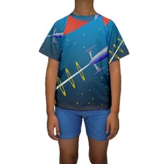 Rocket Spaceship Space Galaxy Kids  Short Sleeve Swimwear by HermanTelo