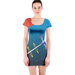 Rocket Spaceship Space Galaxy Short Sleeve Bodycon Dress by HermanTelo