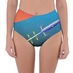 Rocket Spaceship Space Galaxy Reversible High-waist Bikini Bottoms