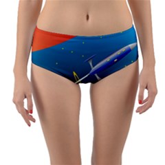 Rocket Spaceship Space Galaxy Reversible Mid-waist Bikini Bottoms