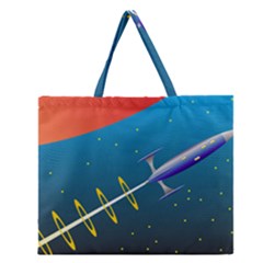 Rocket Spaceship Space Galaxy Zipper Large Tote Bag by HermanTelo