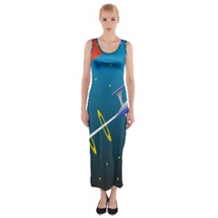 Rocket Spaceship Space Galaxy Fitted Maxi Dress by HermanTelo