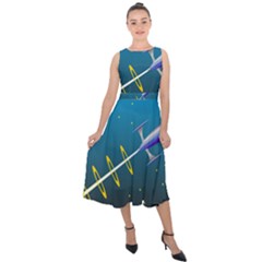 Rocket Spaceship Space Galaxy Midi Tie-back Chiffon Dress by HermanTelo